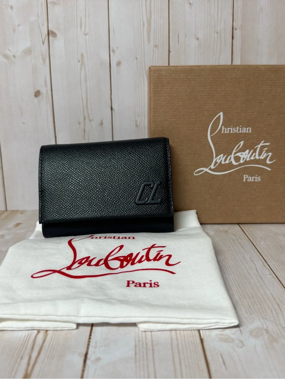 Christian Louboutin Groovy Calfskin Leather Trifold Wallet Navy
